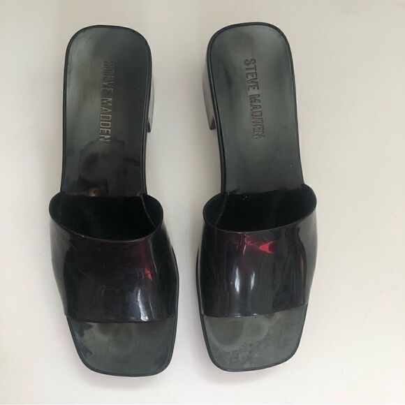 Steve Madden Y2K black rubber chunky slip on heeled mules open toe - Picture 3 of 9